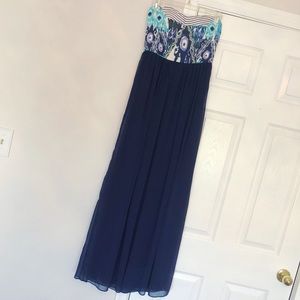 Lulus Small Navy Blue Maxi Dress Ikat Tribal Print